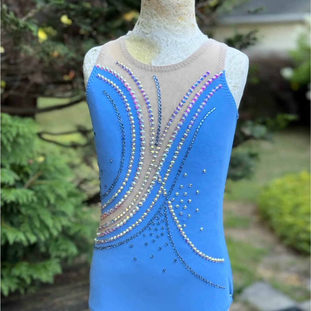 Blue Rhinestone Embellished twirling /gymnatics costume
